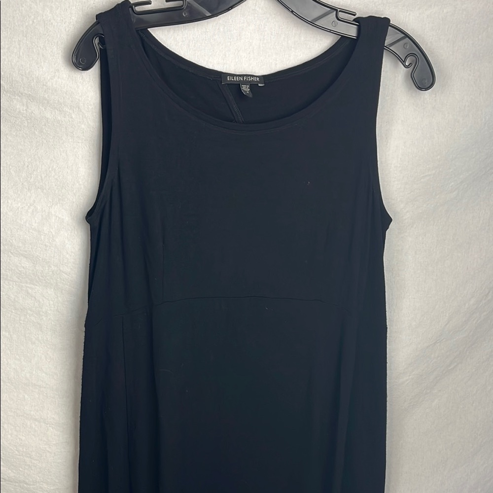 Eileen Fisher small Black Sleeveless Dress sheer trim